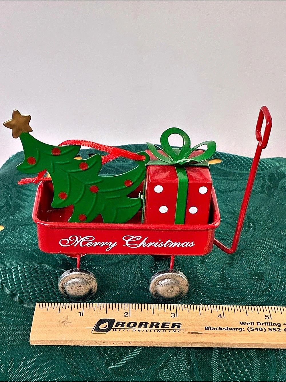 Christmas Gift Cart Ornament Red & Green